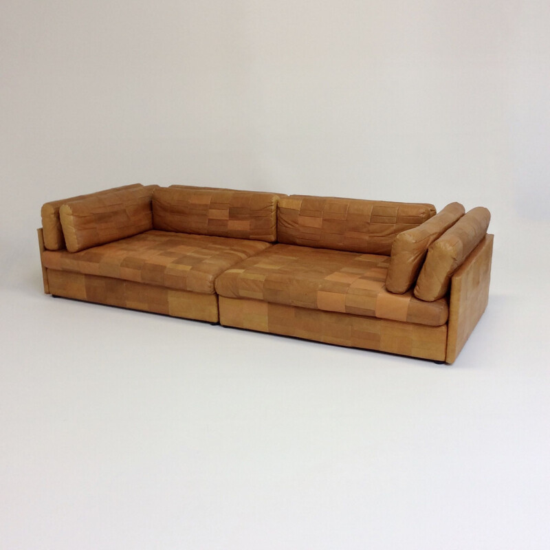 Vintage cognac leather sofa attributed to De Sede, 1970, Switzerland