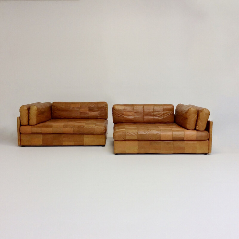 Vintage cognac leather sofa attributed to De Sede, 1970, Switzerland