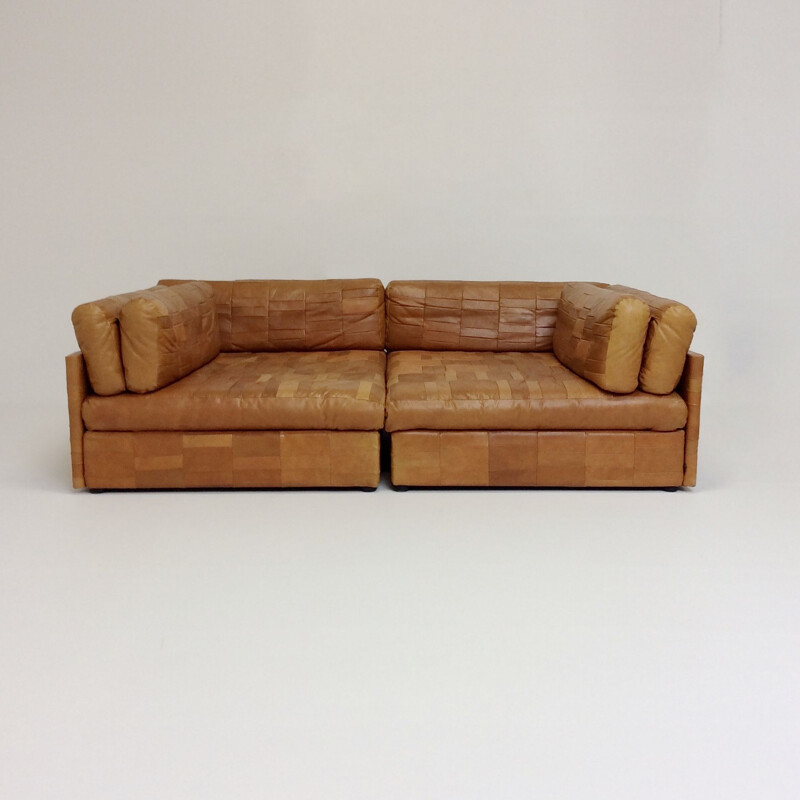 Vintage cognac leather sofa attributed to De Sede, 1970, Switzerland