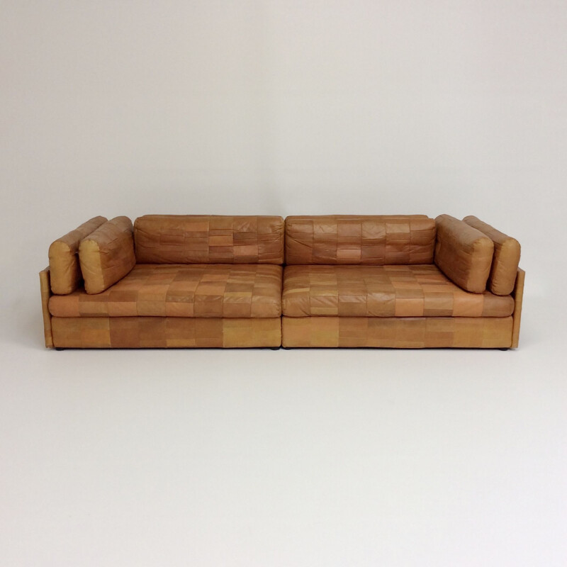 Vintage cognac leather sofa attributed to De Sede, 1970, Switzerland