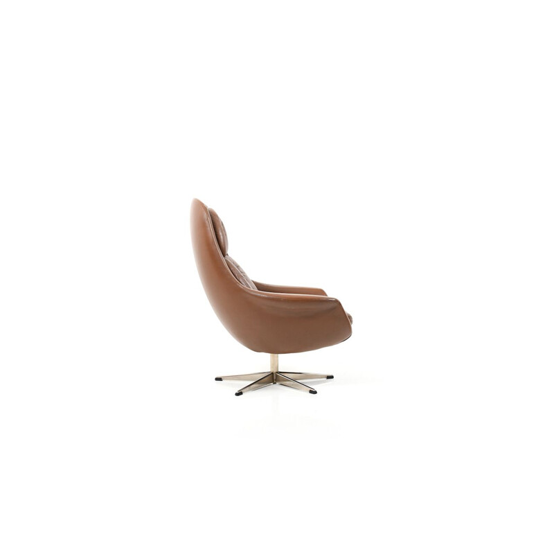 Danish vintage swivel armchair in brown leather, 1960s