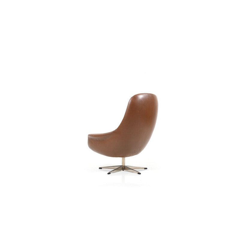 Danish vintage swivel armchair in brown leather, 1960s