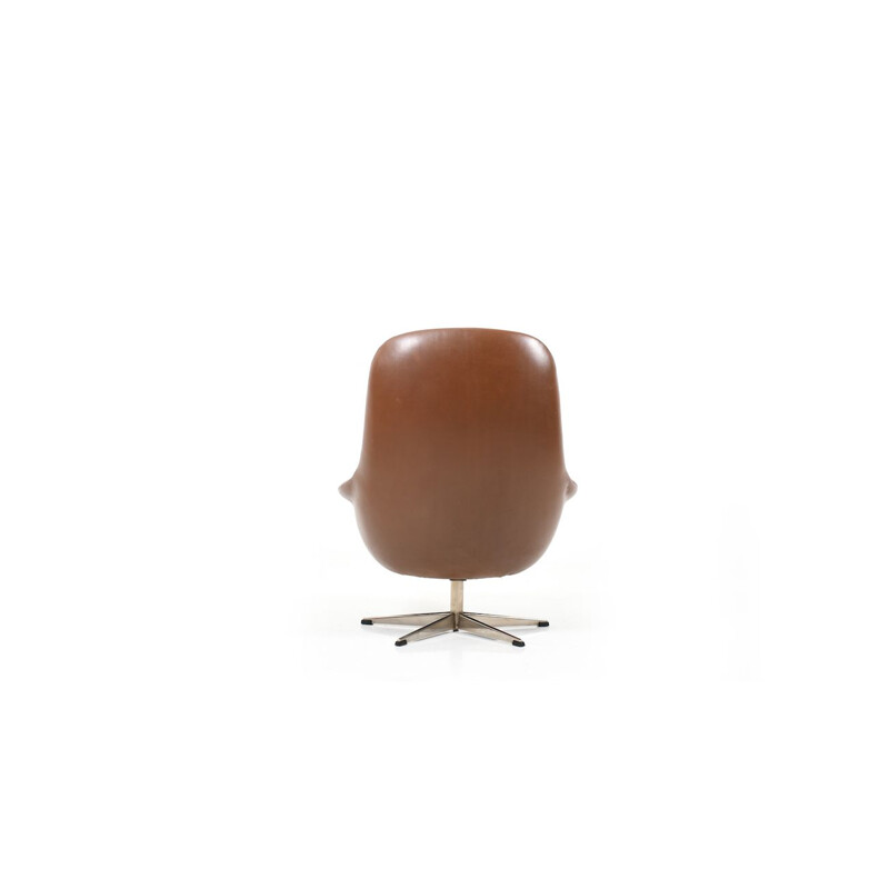 Danish vintage swivel armchair in brown leather, 1960s