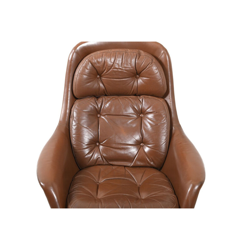 Danish vintage swivel armchair in brown leather, 1960s