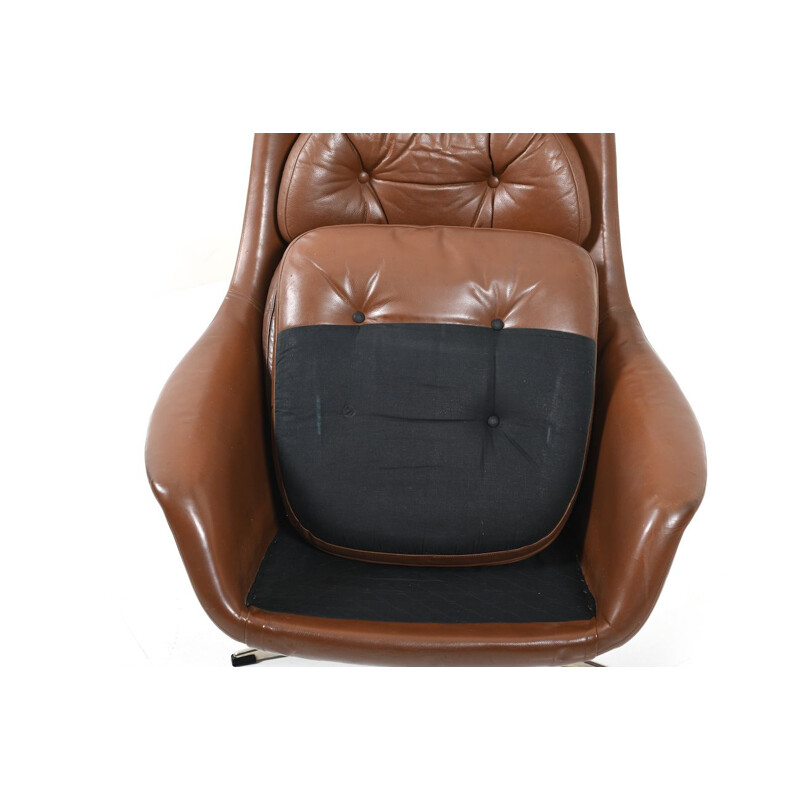 Fauteuil pivotant vintage danois en cuir brun, 1960