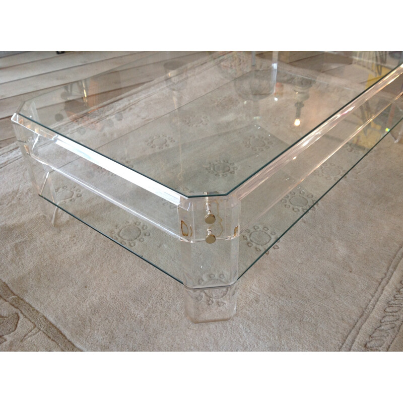 Vintage coffee table in altuglas and glass - 1970s