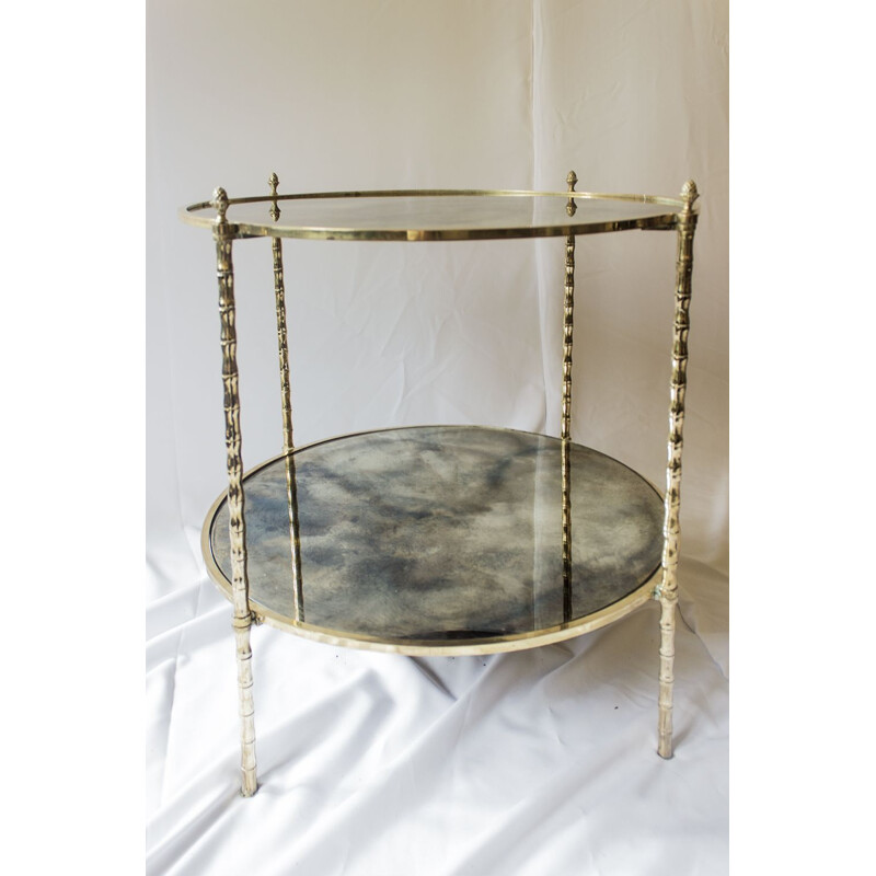 Vintage side table by Maison Baguès in glass and brass, 1960s