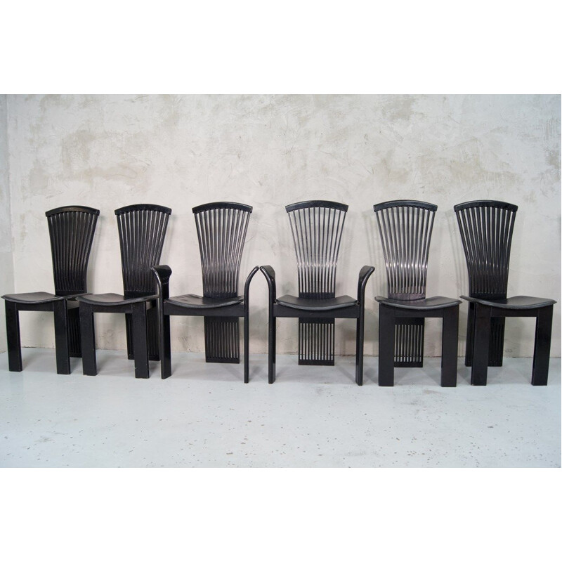 Ensemble de 6 chaises noires vintage de Pietro Constantini pour Pietro Constantini, 1970