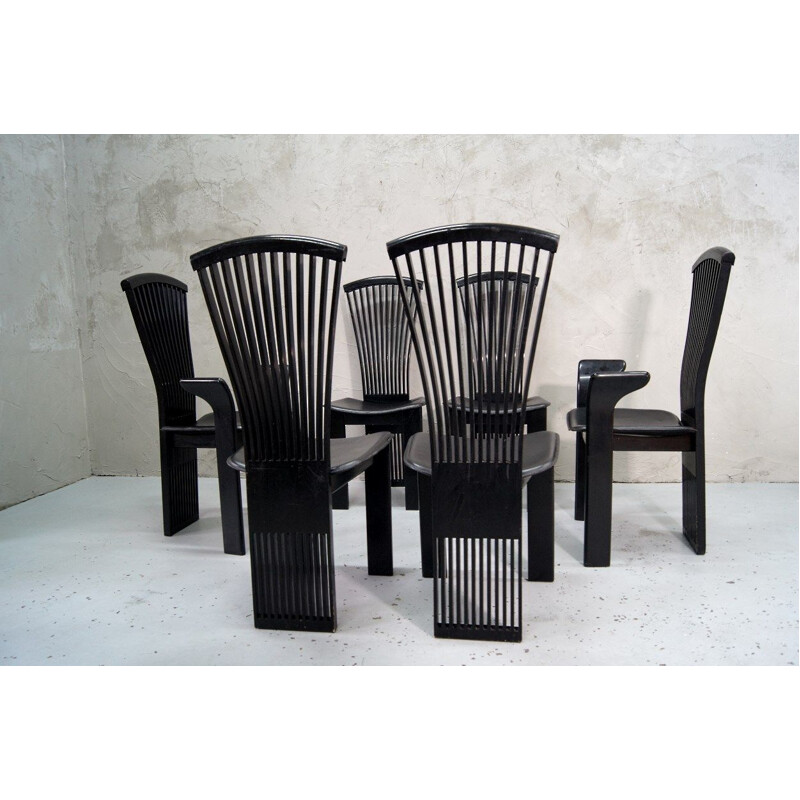 Set of 6 black vintage dining chairs by Pietro Constantini for Pietro Constantini, 1970s