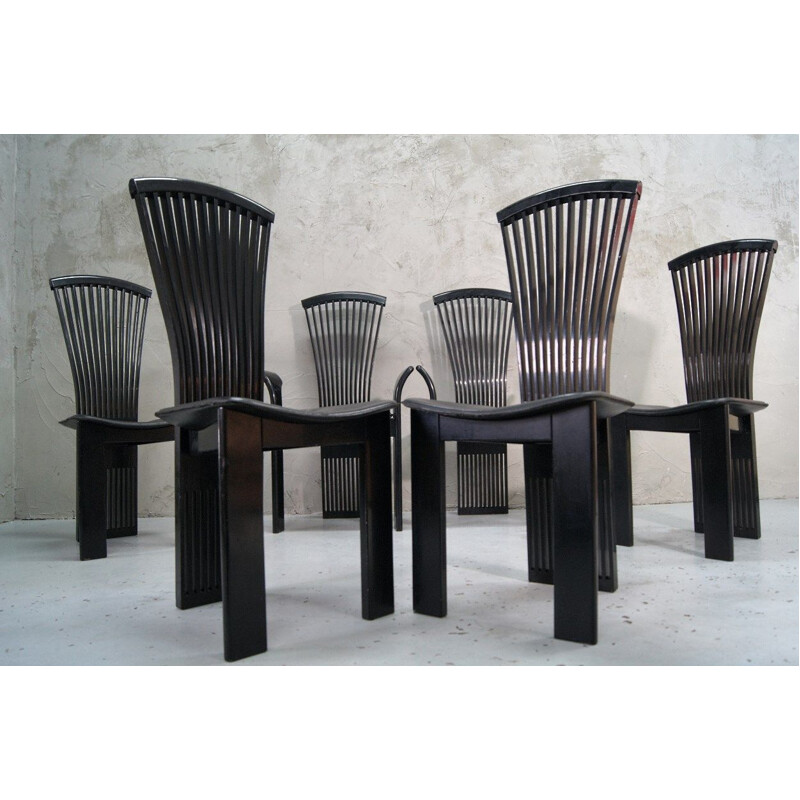 Set of 6 black vintage dining chairs by Pietro Constantini for Pietro Constantini, 1970s