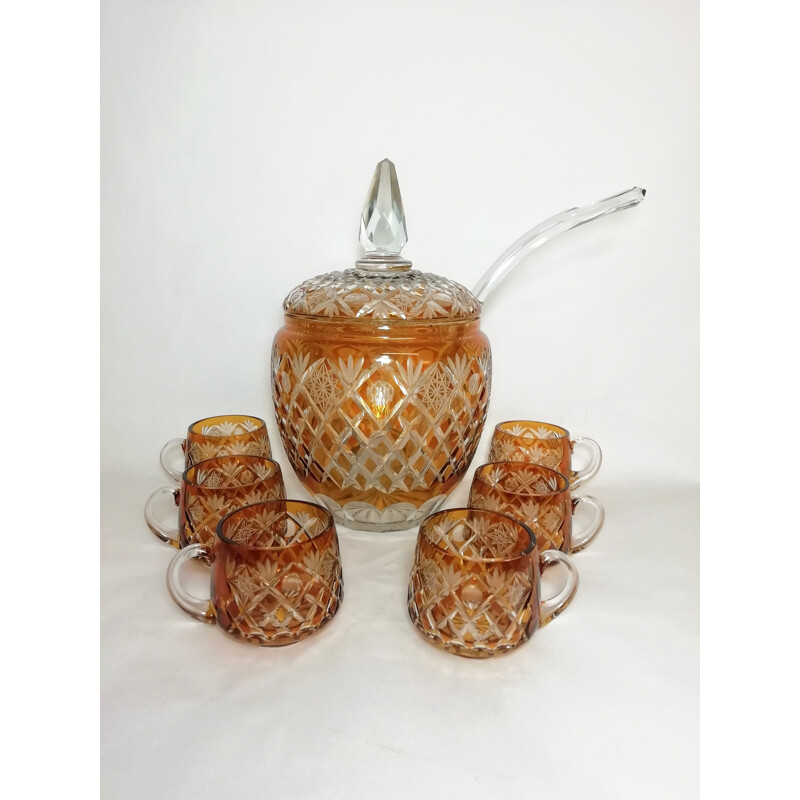 Bohemian crystal vintage punch set, 1970s