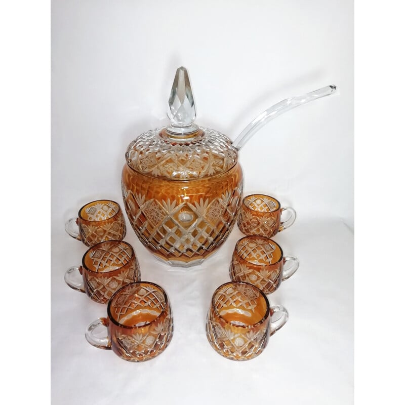 Bohemian crystal vintage punch set, 1970s