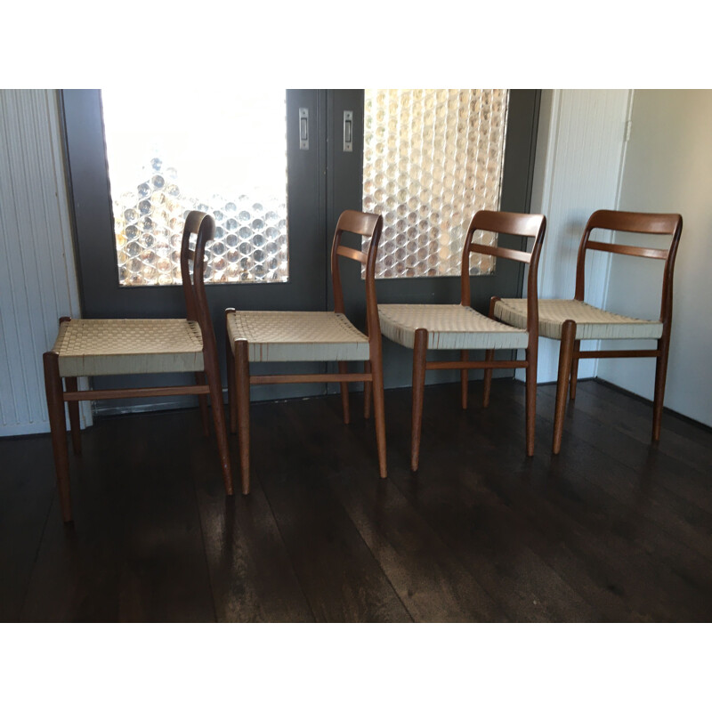 Set of 4 scandinavian teak vintage dining chairs by Gustav Bahus & Eft, 1960s