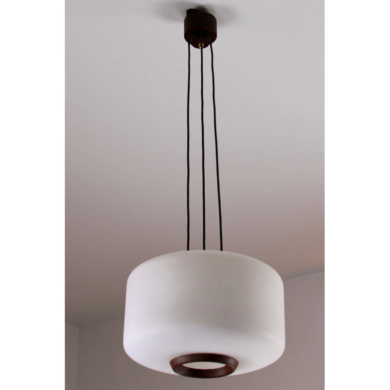 Vintage opaline pendant light, Italy, 1950