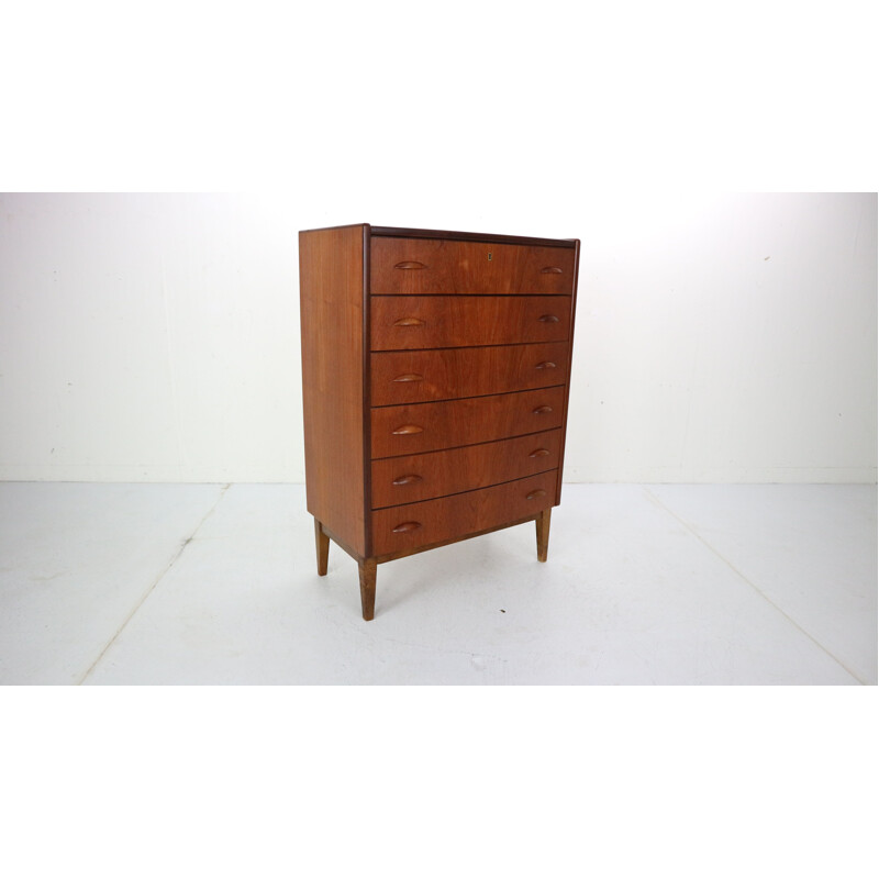 Vintage Danish Tallboy Chest of Six Drawers  in Teak, 1960