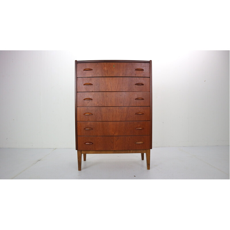 Vintage Danish Tallboy Chest of Six Drawers  in Teak, 1960