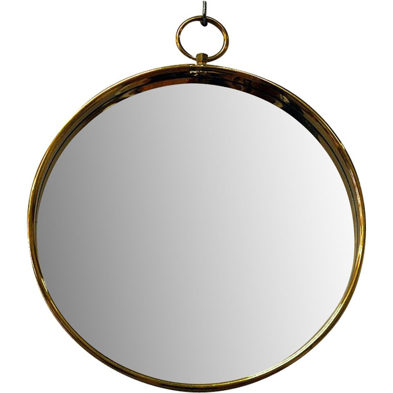 Vintage round brass frame mirror, 1960