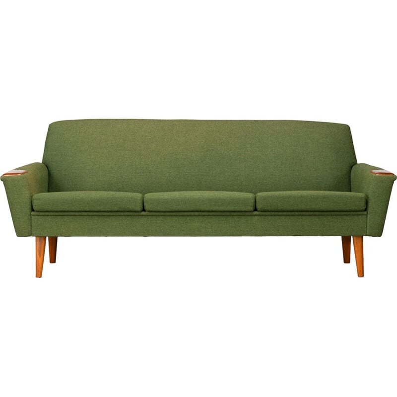 Vintage Danish green 3-seater sofa with teak, 1960s