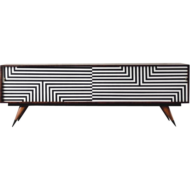 Vintage birch sideboard with hand-painted pattern, 1960s