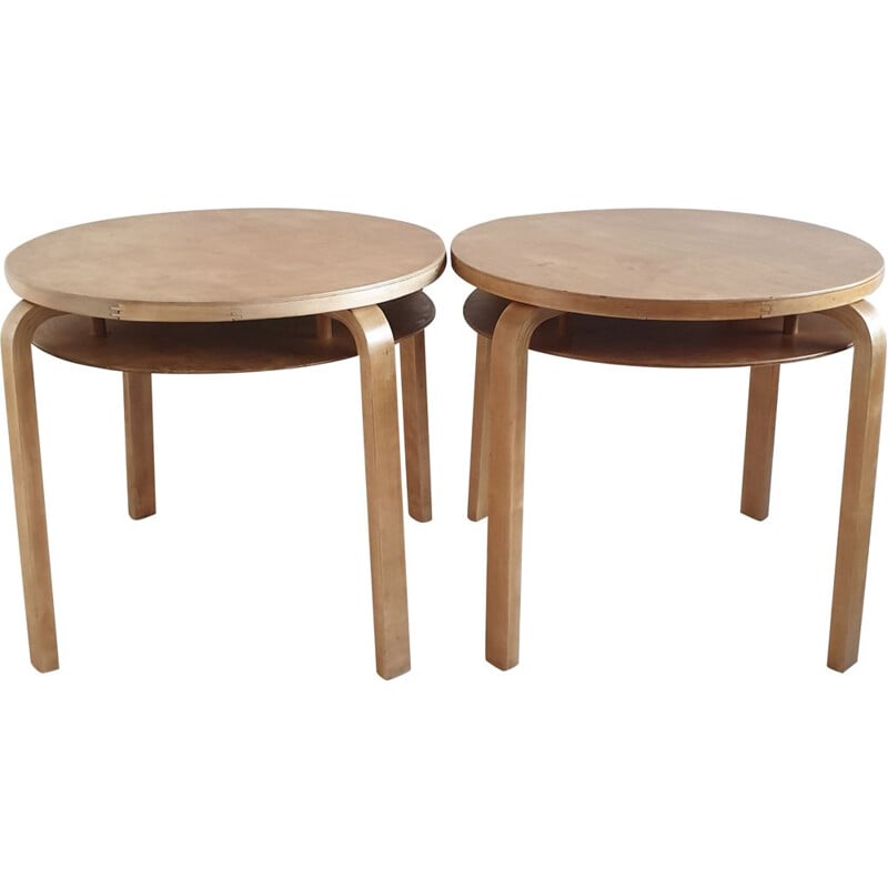 Pair of vintage 907 stacking side tables by Alvar Aalto for Artek, Distributed by Finmar, 1940