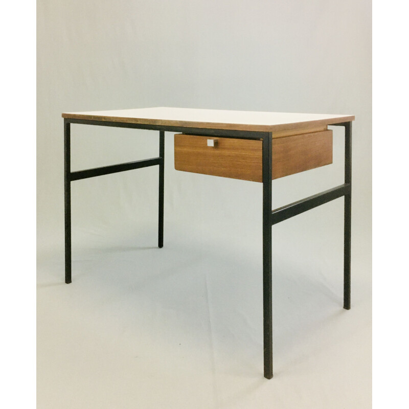 Vintage metal and wood desk by Pierre Paulin, Thonet edition, 1950