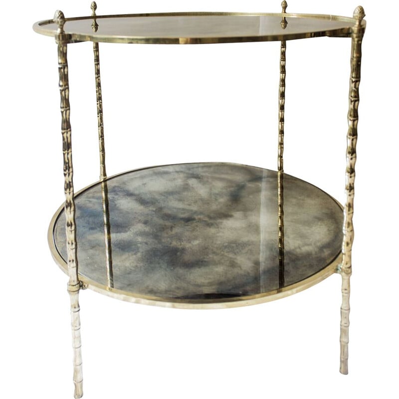 Vintage side table by Maison Baguès in glass and brass, 1960s