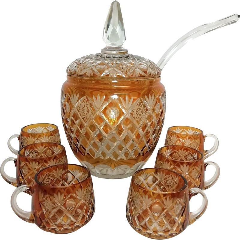 Bohemian crystal vintage punch set, 1970s