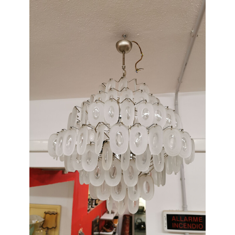 Vintage Large Chandelier in Structured Glass, italy  1960