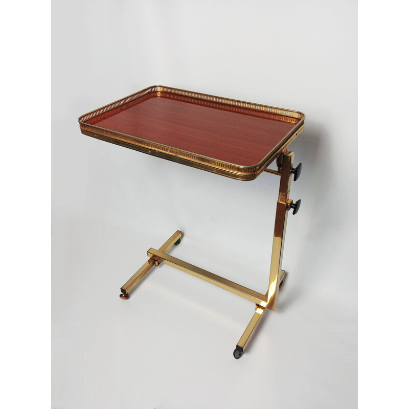 Vintage folding rolling table in brass and rosewood, 1950