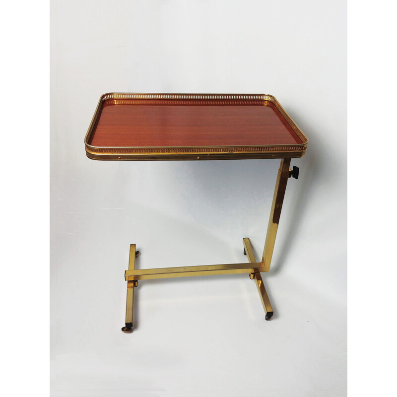 Vintage folding rolling table in brass and rosewood, 1950