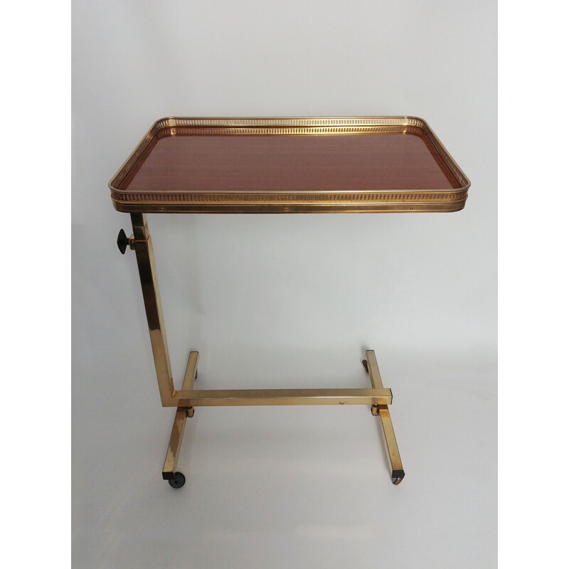 Vintage folding rolling table in brass and rosewood, 1950