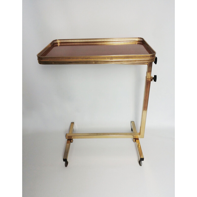 Vintage folding rolling table in brass and rosewood, 1950
