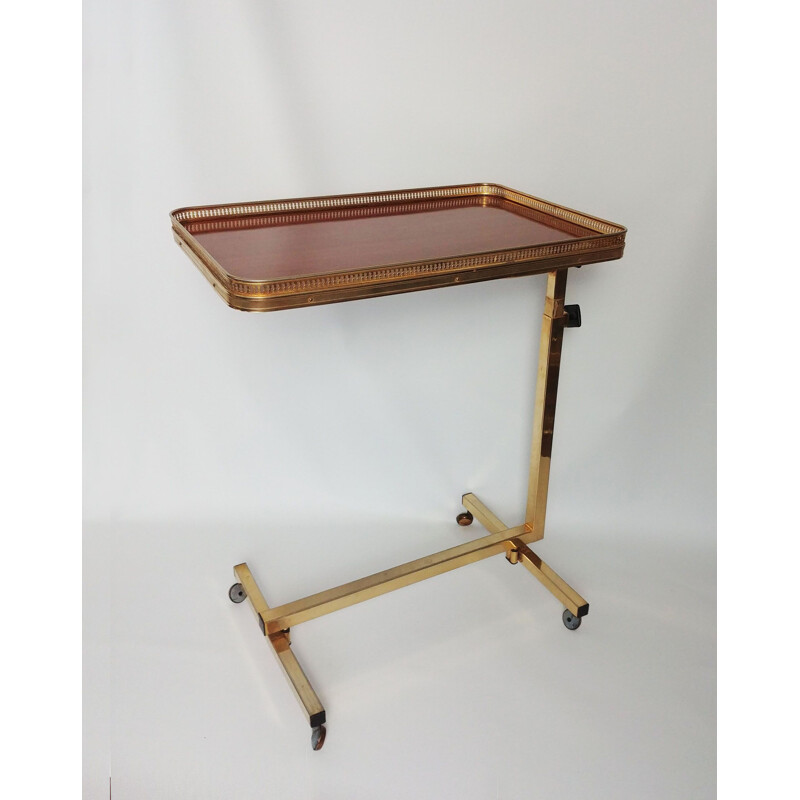 Vintage folding rolling table in brass and rosewood, 1950