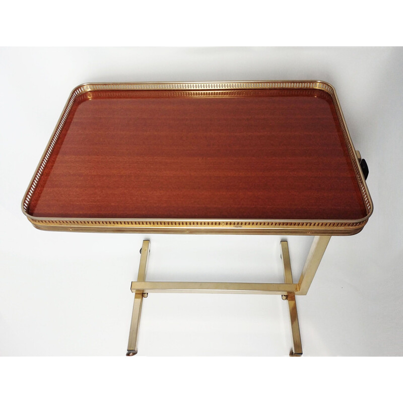 Vintage folding rolling table in brass and rosewood, 1950