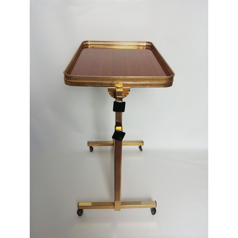 Vintage folding rolling table in brass and rosewood, 1950