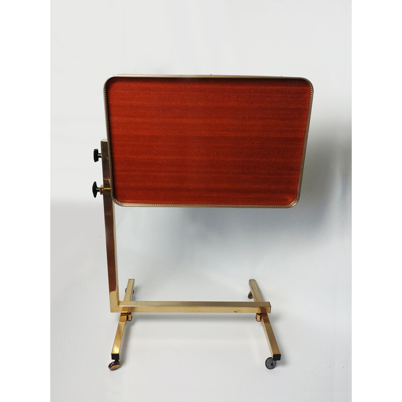 Vintage folding rolling table in brass and rosewood, 1950