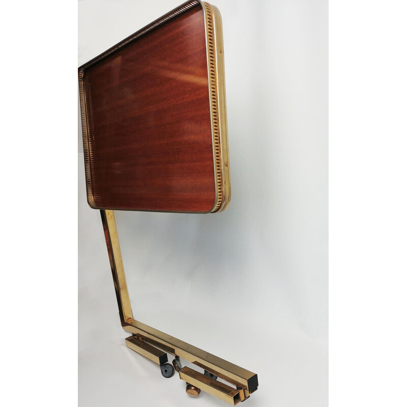 Vintage folding rolling table in brass and rosewood, 1950