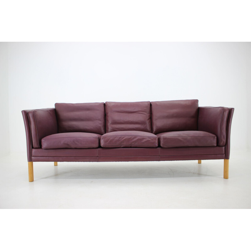 Vintage dark violet leather sofa, Denmark, 1960s