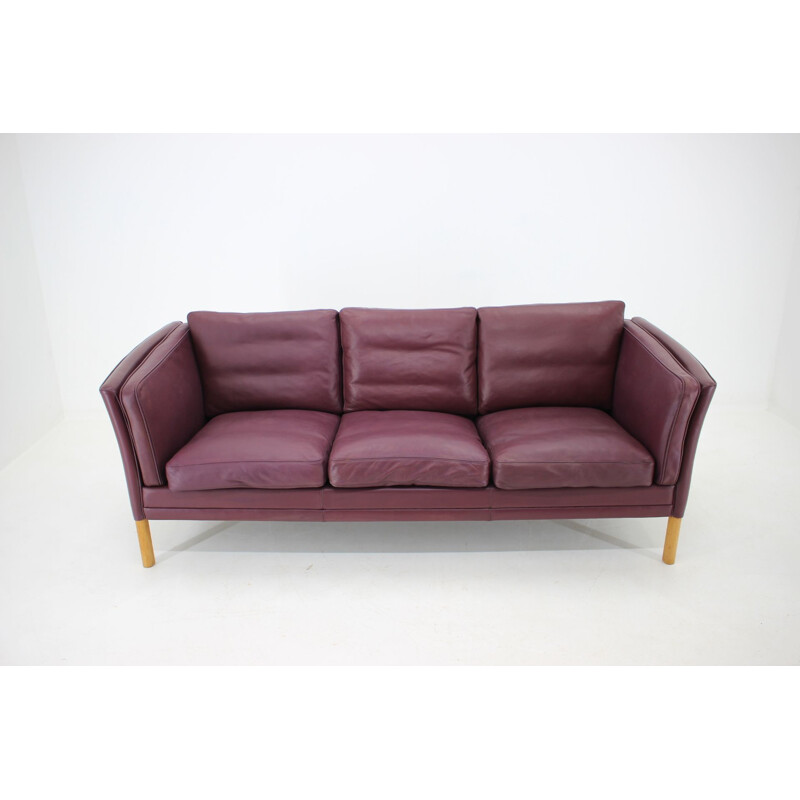 Vintage dark violet leather sofa, Denmark, 1960s