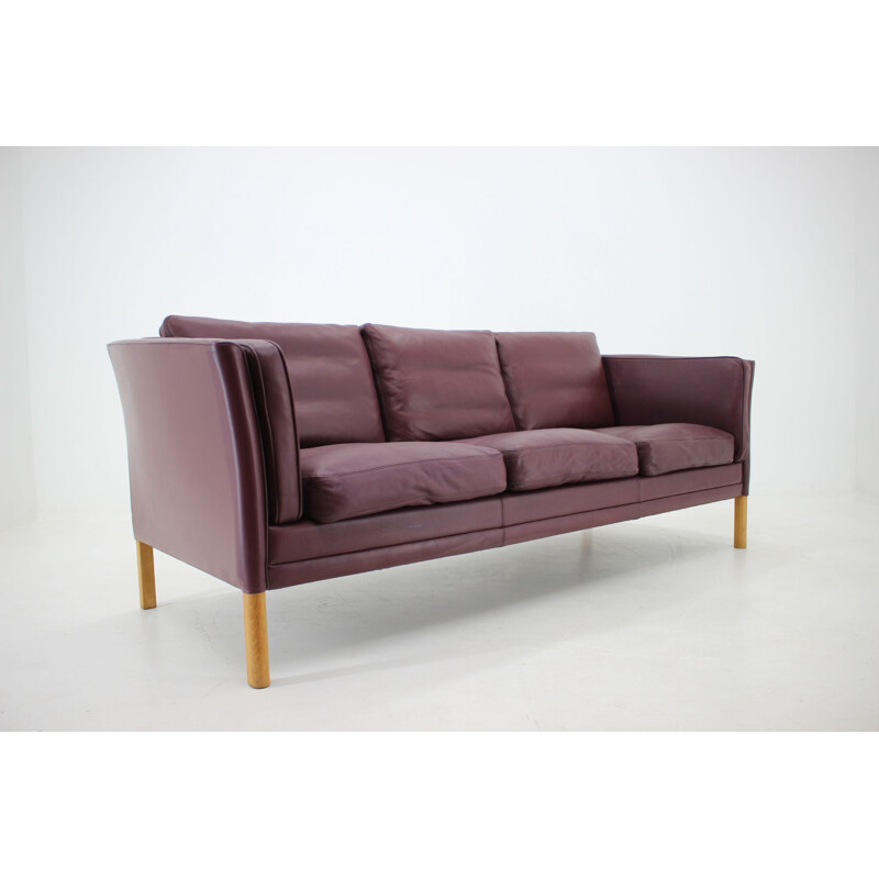 Vintage dark violet leather sofa, Denmark, 1960s