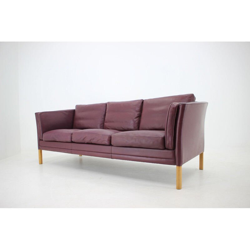 Vintage dark violet leather sofa, Denmark, 1960s
