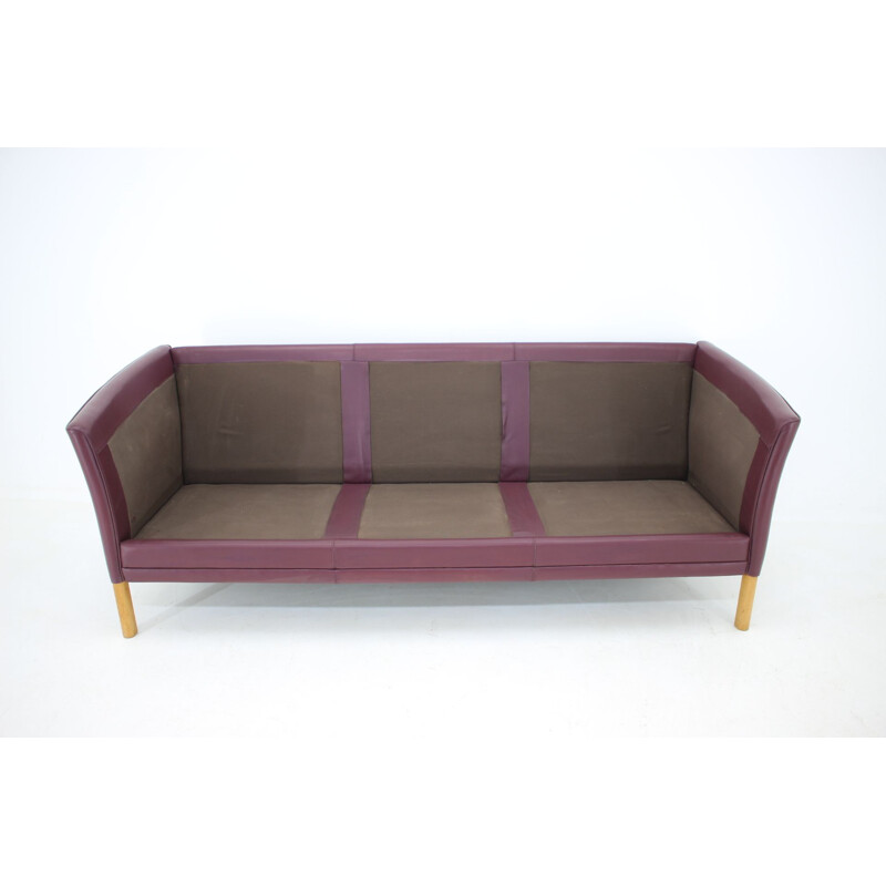 Vintage dark violet leather sofa, Denmark, 1960s