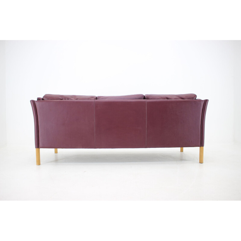 Vintage dark violet leather sofa, Denmark, 1960s