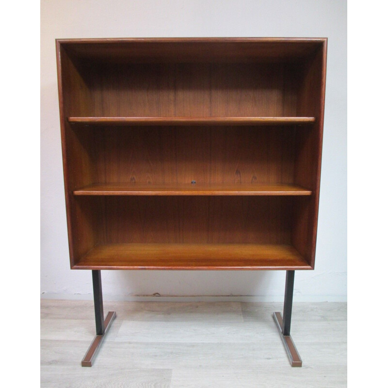 Vintage small teak and metal bookcase, 1970s