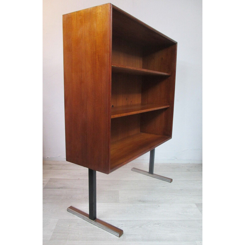 Vintage small teak and metal bookcase, 1970s