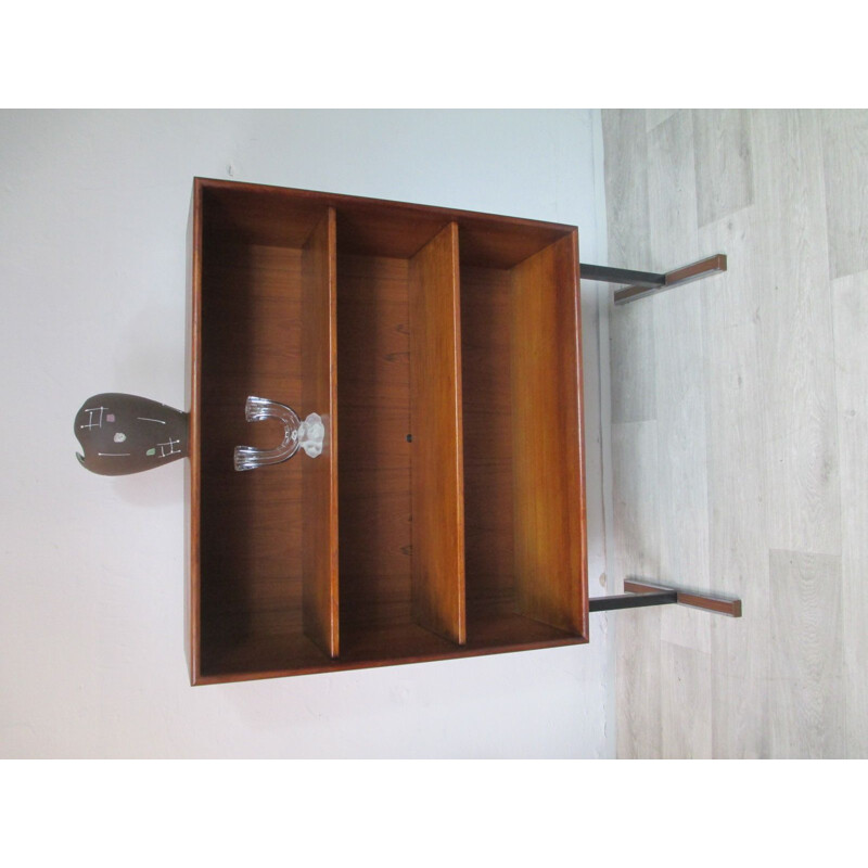 Vintage small teak and metal bookcase, 1970s