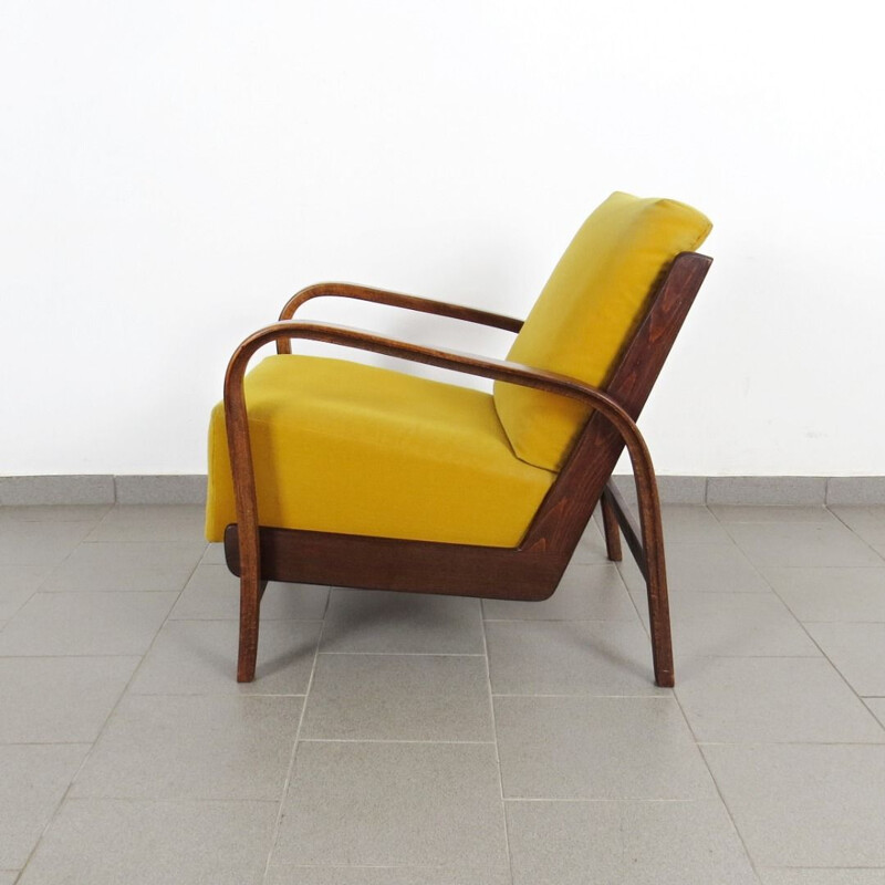 Set of 2 vintage yellow armchairs by Kozelka, 1940s