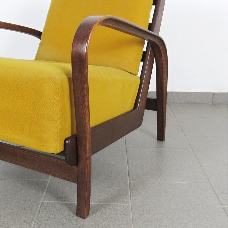 Set of 2 vintage yellow armchairs by Kozelka, 1940s