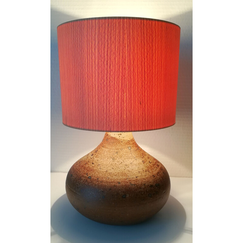 Lampe vintage en céramique et bois, 1960