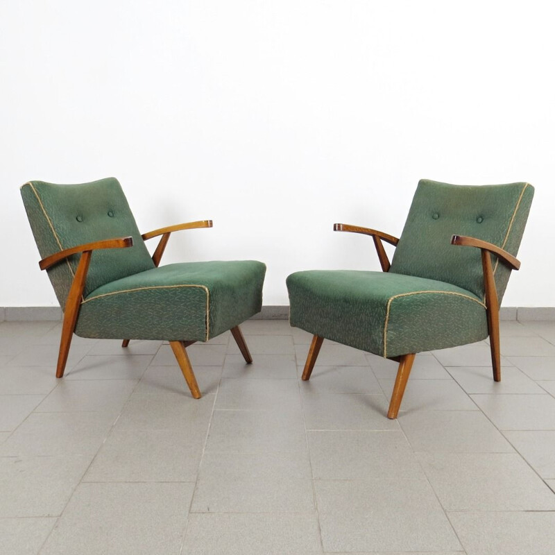 Set of 2 vintage green armchairs, 1960s